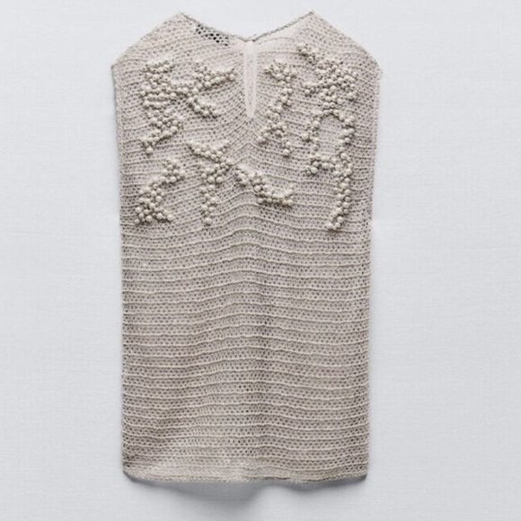 ZARA Limited Edition Gray Pearl Rhinestone Embellished Knit Top - Picture 11 of 13